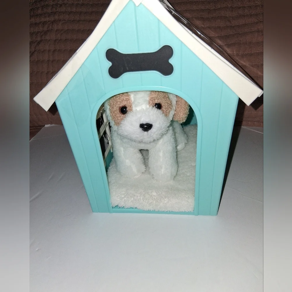 Our Generation Aqua and White Dog House Set with Plush Toy Pre-owned Good Condit